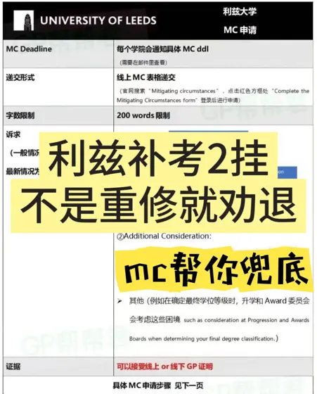 【利兹补考】MC申请成功！不怕挂科不用重修 爽