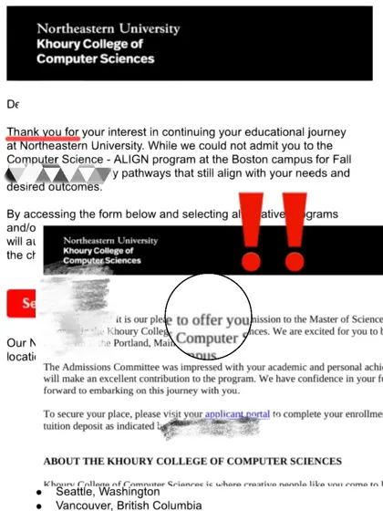 Neu东北大学硕士拒信变offer，都来接！！！