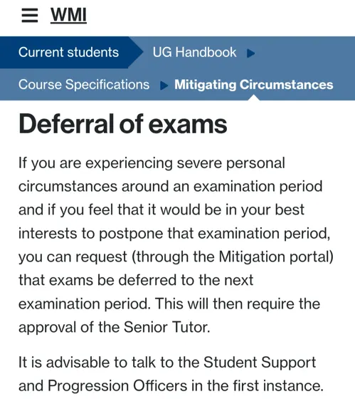华威final week,担心挂科所以走mc延期考试