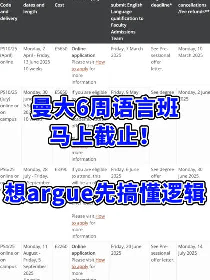 曼大6周语言班 6.6号截止!雅思不够快argue