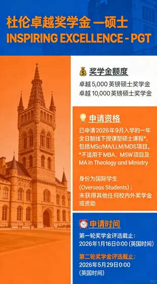 杜伦5000镑奖学金别卡ddl提交！早申请已拿奖