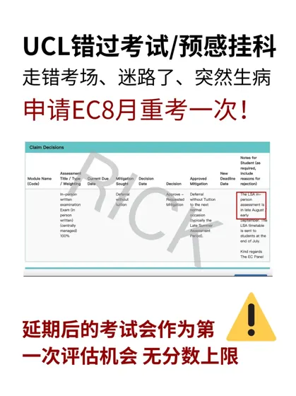 UCL考试睡过头、走错考场、感觉会挂咋办？