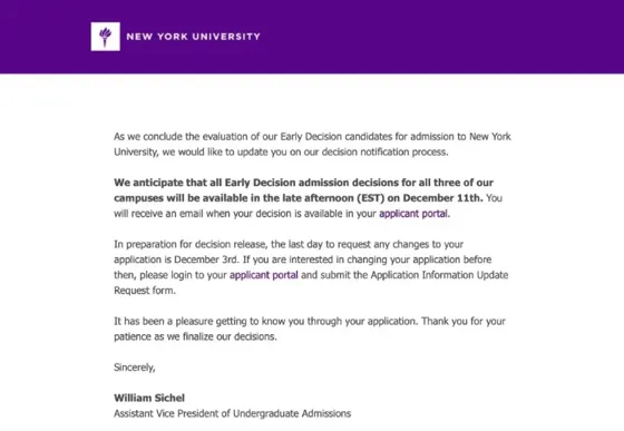 nyu ed轮放榜，拒信argue直接录取